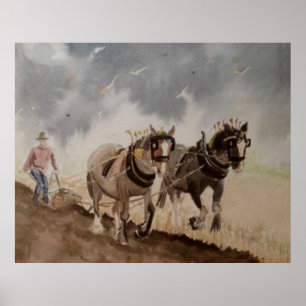 Póster Cavalos Pesados Voando sob um céu pesado