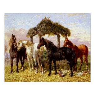 Póster Cavalos por um rio por volta dos anos 1800