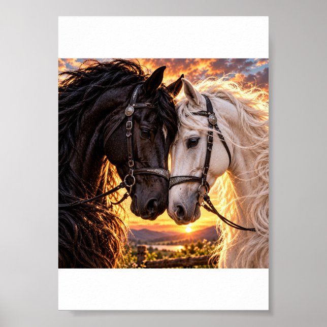 Poster Cavalos Preto e Branco – Amigos para Sempre (Frente)