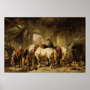 Póster Cavalos que alimentam no estábulo