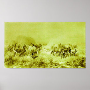 Póster CAVALOS que PASTAM a verde azeitona antiga