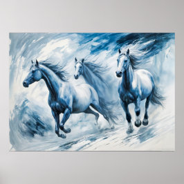 Poster Cavalos Selvagens Atravessando Ondas