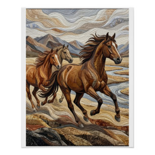 Póster Cavalos Selvagens Correndo Majestosa Natureza Esto
