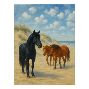 Póster Cavalos Selvagens de Corolla Carolina do Norte Aqu