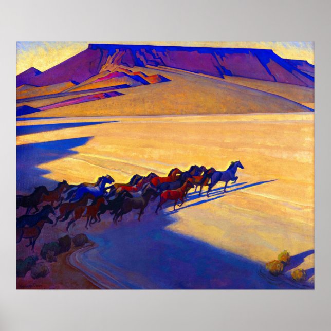 Poster Cavalos selvagens de Nevada por Maynard Dixon (Frente)