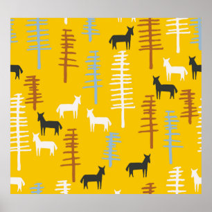 Poster Cavalos Tribais: Floresta Retroativa Sem Costura