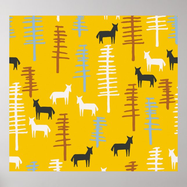 Poster Cavalos Tribais: Floresta Retroativa Sem Costura (Frente)