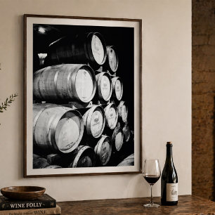 Poster Cave de Barris de Vinho Foto Adega Rústica