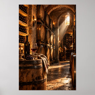 Poster Cave de Vinho Rústica com Barris de Carvalho – Vin