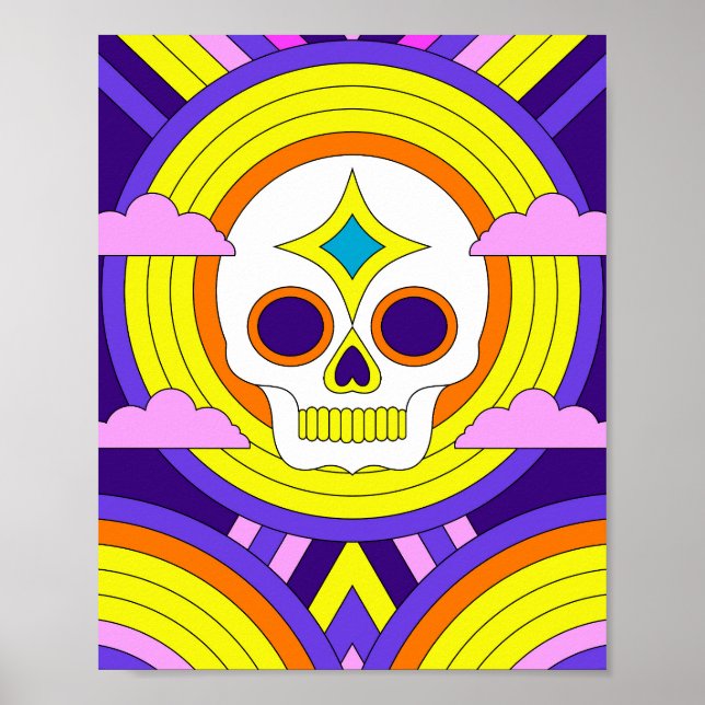 Poster Caveira Arco-Íris Psicodélico (Frente)