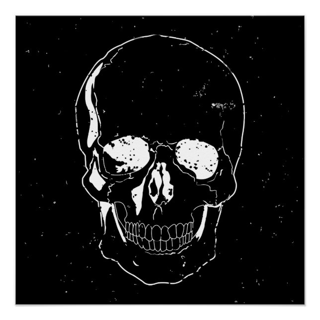 Póster Caveira Branca Assustada do Halloween (Frente)