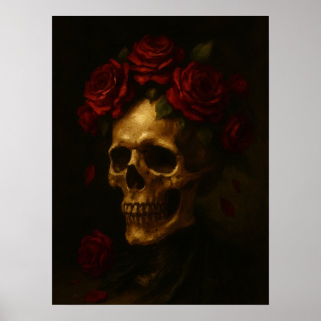 Poster Caveira com Rosas vermelhas (Frente)