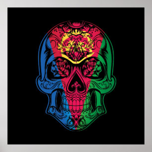 Poster Caveira Da Eritreia E Bandeira De Rosas