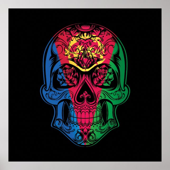 Poster Caveira Da Eritreia E Bandeira De Rosas (Frente)