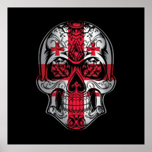 Poster Caveira Da Geórgia E Bandeira De Rosas