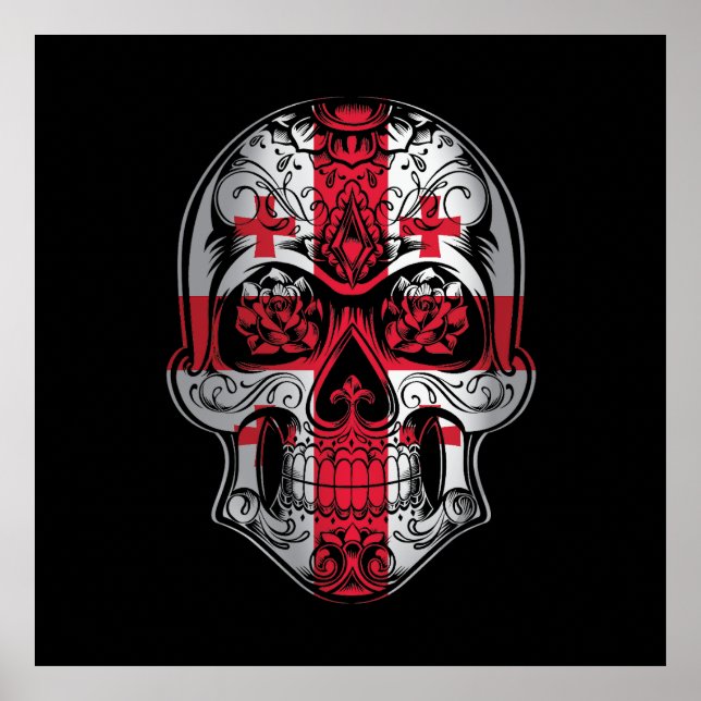 Poster Caveira Da Geórgia E Bandeira De Rosas (Frente)