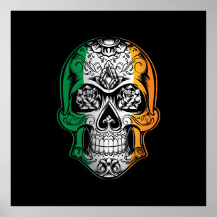 Poster Caveira Da Irlanda E Bandeira Rosa