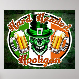 Póster Caveira de Hooligan Irlandês: Duro Dirigido a Hool