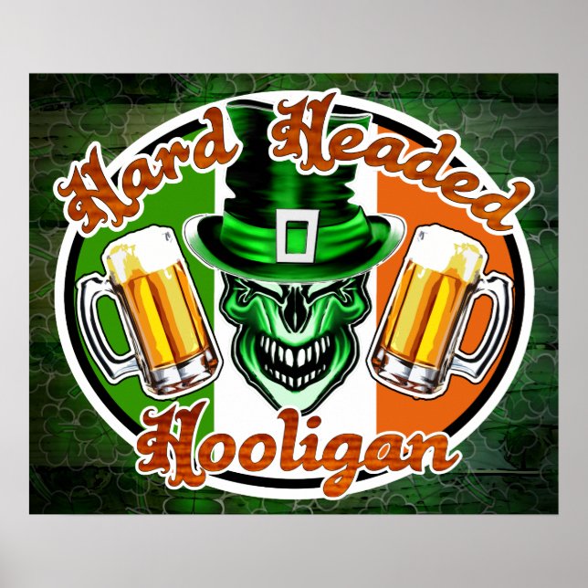 Póster Caveira de Hooligan Irlandês: Duro Dirigido a Hool (Frente)