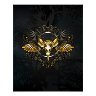 Póster Caveira de ouro sobre fundo preto