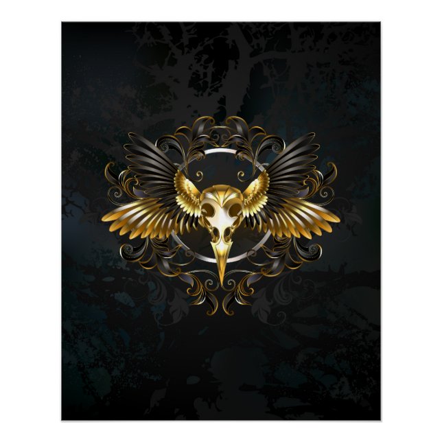 Póster Caveira de ouro sobre fundo preto (Frente)