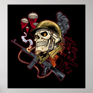 Póster Caveira de Paraquedistas Marítimo ou Navegável com