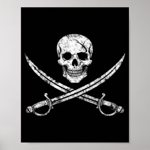 Poster Caveira de pirata ossos cruzados espada jolly roge