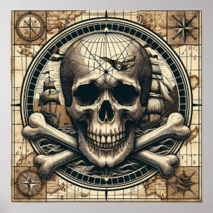 Poster Caveira E Osso Cruzado Navio De Navegação 1