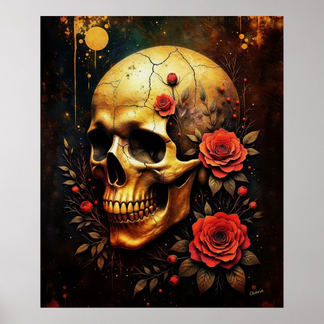 Poster Caveira e Rosas (Frente)