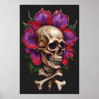 Poster Caveira Floral & Crossbones - Gótico Botânico