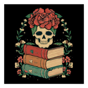 Póster Caveira Floral nos seus Livros