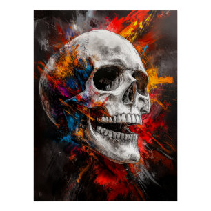 Póster Caveira Gráfica com Cores Explosivas