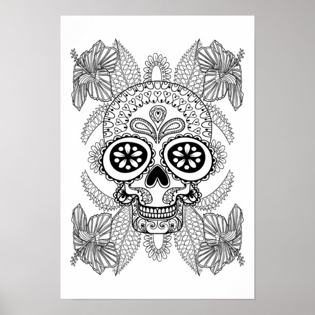 Póster Caveira Inspirada em Flores 2 (Frente)