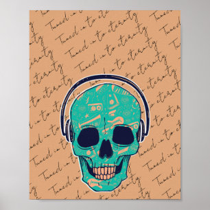 Poster Caveira Legal com Tipografia Vintage de Fones de O