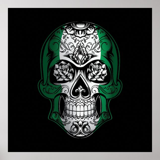 Poster Caveira Nigéria E Bandeira De Rosas (Frente)