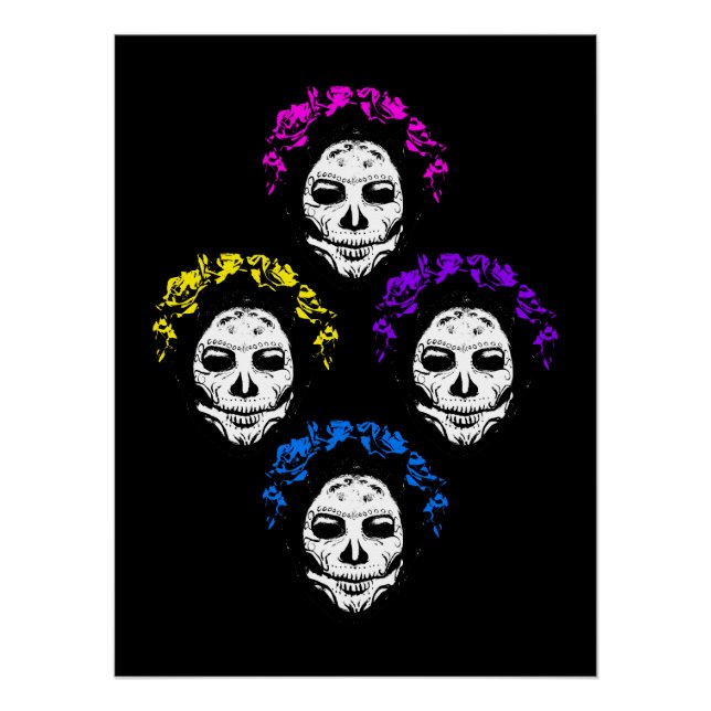 Póster Caveiras Calavera Estilo Pop Art (Frente)