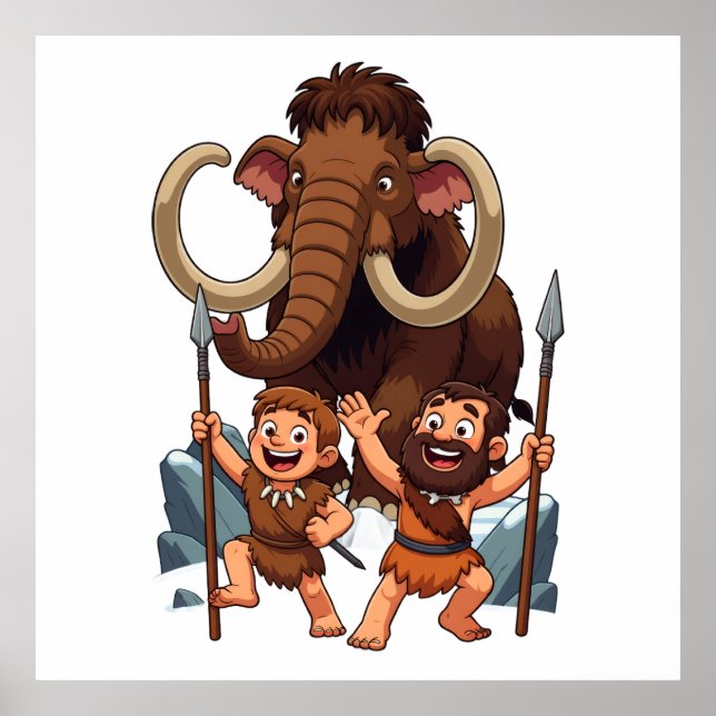 Poster Caveman Dad and Son Mammoth Hunt (Frente)