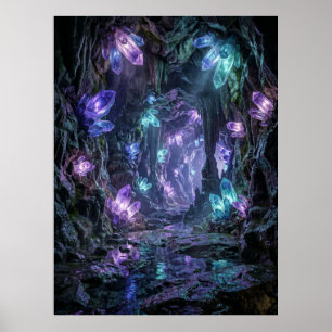 Poster Caverna de Cristal Reluzente Arte de Fantasia