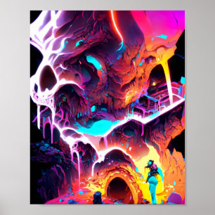 Poster Caverna de ouro - Ilustração de Tinta Neon