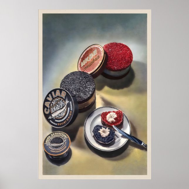 Poster Caviar Iguaria Garrafa de Vinho Champanhe Comida e (Frente)