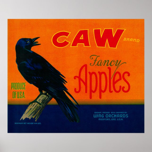 Póster Caw Apple Crate LabelMedford, OU (Frente)