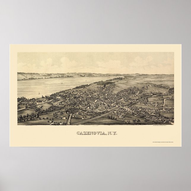 Poster Cazenovia, Mapa Panorâmico NY - 1890 (Frente)