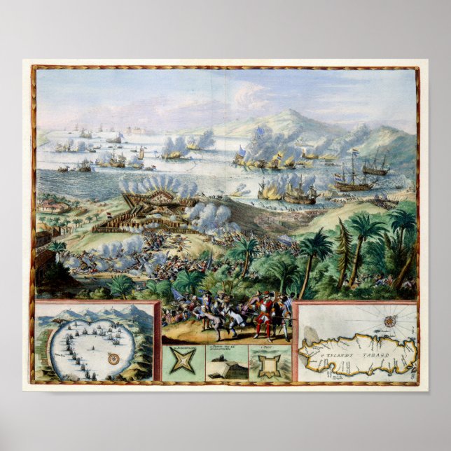 Póster Cdr Binckes invade frota francesa em Tobago 1676 (Frente)