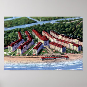 Póster Cedar Point Ohio Hotel Breakers 1920