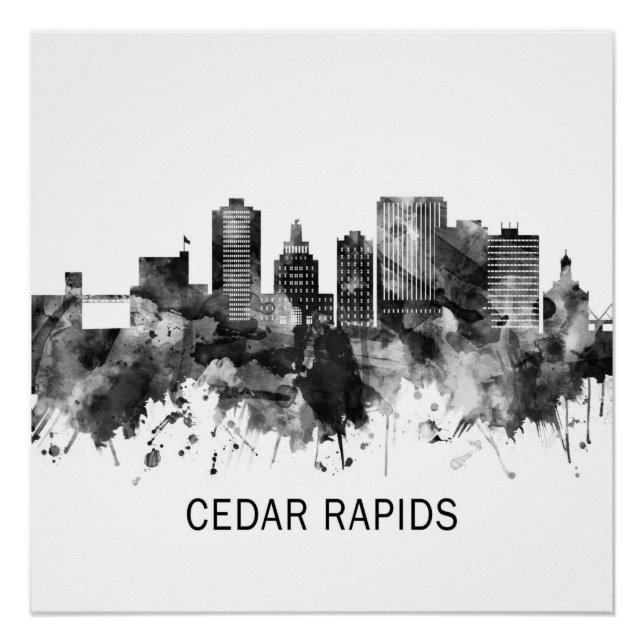 Póster Cedar Rapids Iowa Skyline BW (Frente)