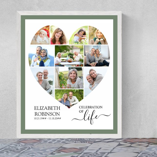 Poster Celebração da Celebração da Colagem de Fotos em Fo (Funeral memorial poster to order professionally printed or as a printable digital download)