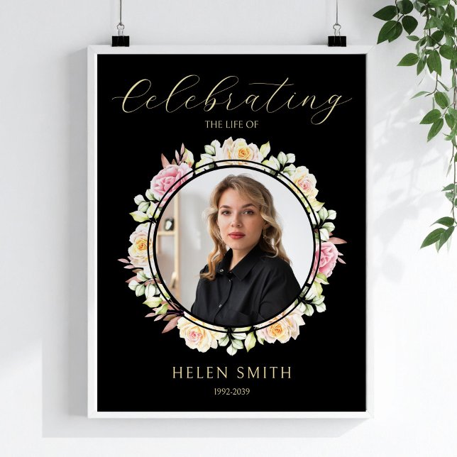 Poster Celebração da Foto Floral de Memorial Funeral (Celebration of Life Photo Floral Memorial Funeral Poster, Loss Of Sister, Remembrance Gift)