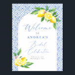 Poster Celebração da noiva de Lemon Italiana BlueTile Pos<br><div class="desc">Azulejo Azul-Limão Positano Celebração de Bridal Conselho de Espuma</div>