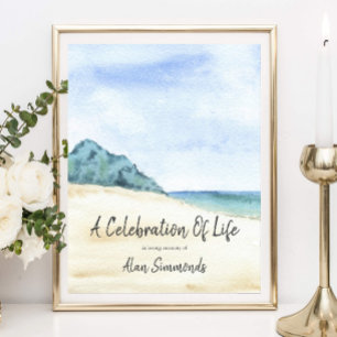 Poster Celebração da Vida Cena de Praia em Aquarela
