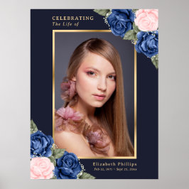 Poster Celebração da Vida em Azul Dourado Sinal de Funera
